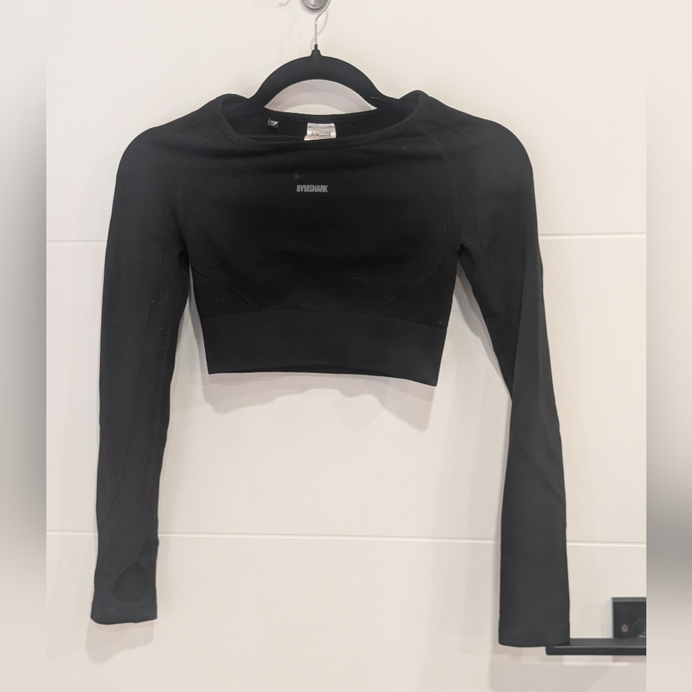 Gymshark Cropped Long Sleeve Workout Top Black Size XS